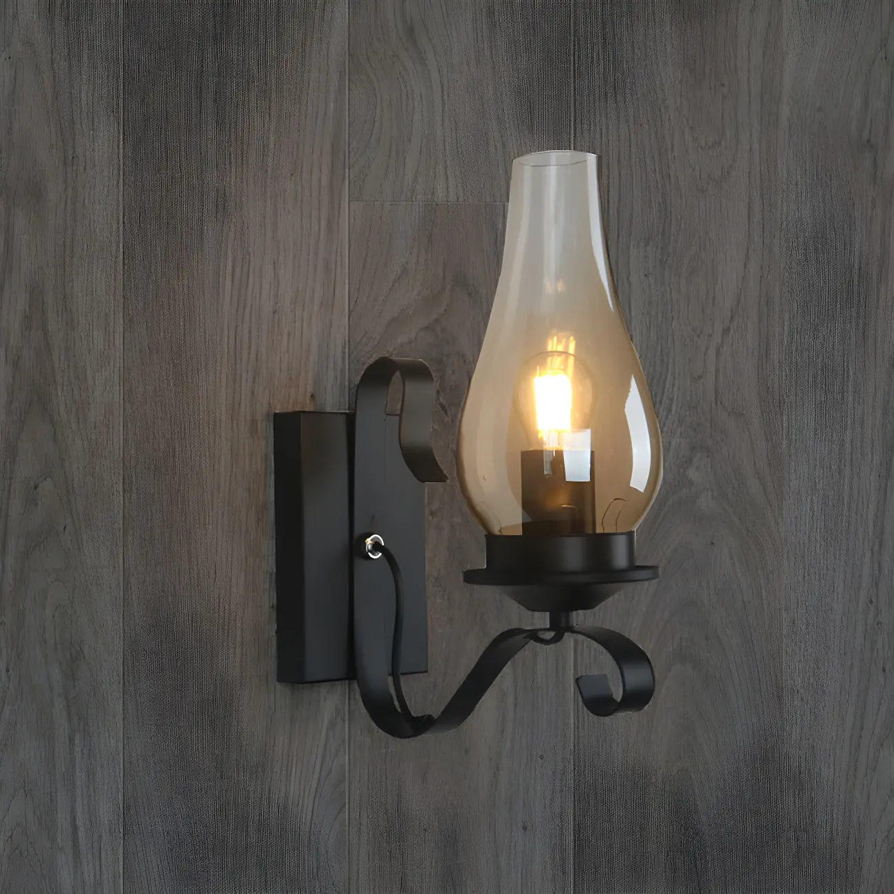 12" Industrial Black Wall Sconce with Amber Shade & LED Image - 7 | homeyfad