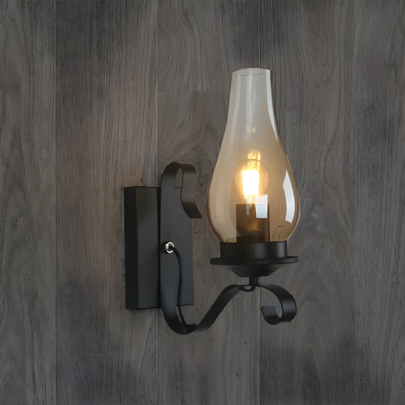 12" Industrial Black Wall Sconce with Amber Shade & LED Image - 7