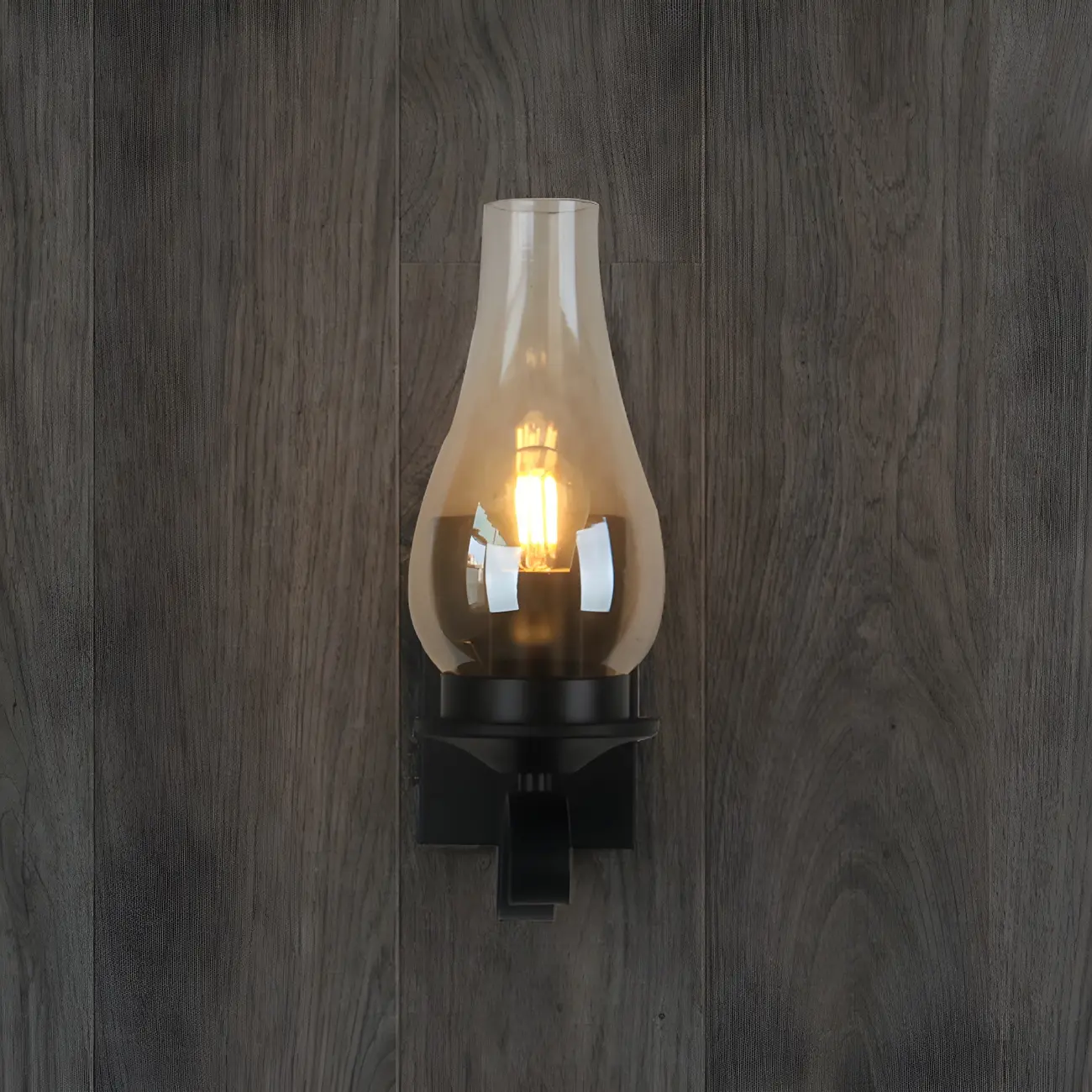12" Industrial Black Wall Sconce with Amber Shade & LED Image - 8 | homeyfad