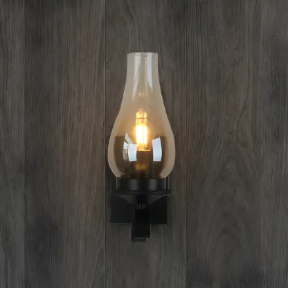 12" Industrial Black Wall Sconce with Amber Shade & LED Image - 8