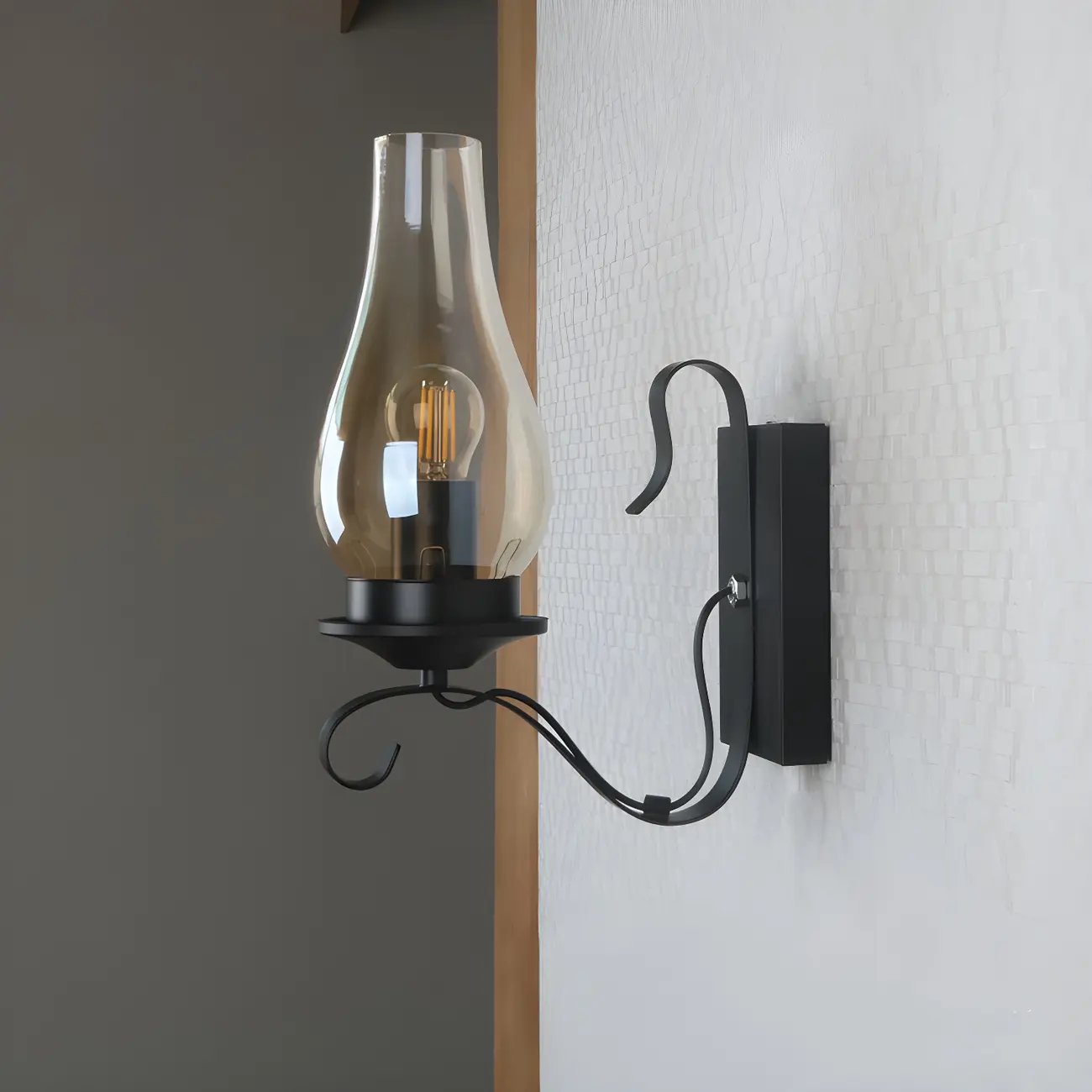 12" Industrial Black Wall Sconce with Amber Shade & LED Image - 11 | homeyfad
