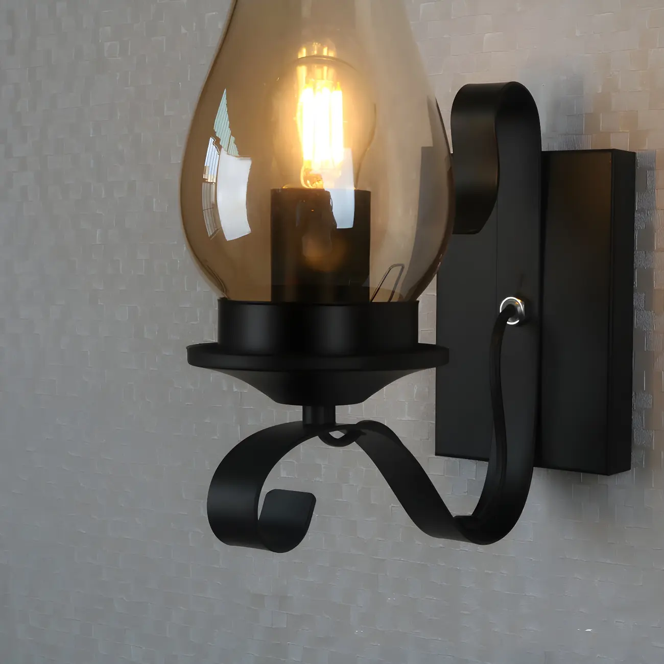 12" Industrial Black Wall Sconce with Amber Shade & LED Image - 12 | homeyfad