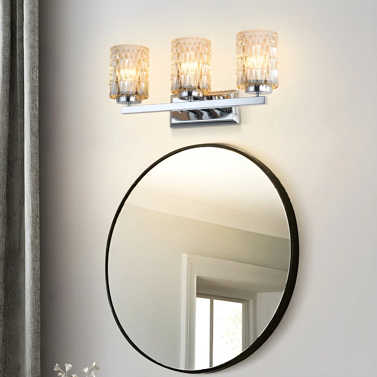 3-Light Chrome LED Vanity Light Prismatic Glass for Bathroom | homeyfad