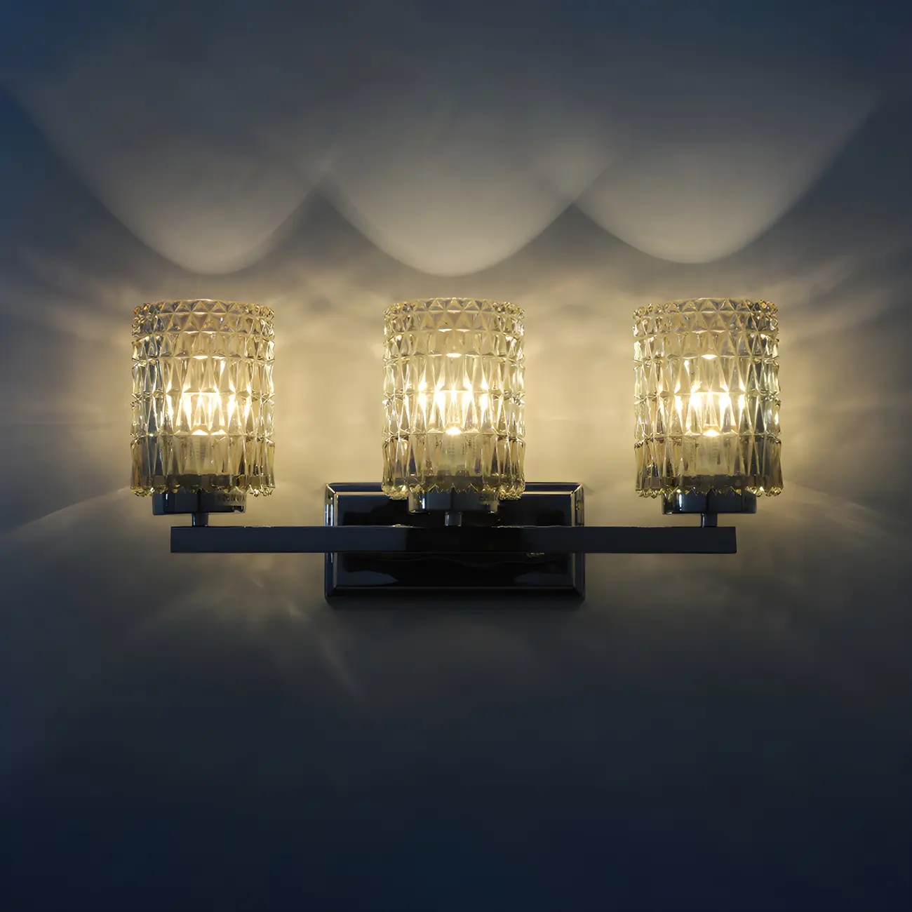 3-Light Chrome LED Vanity Light Prismatic Glass for Bathroom | homeyfad