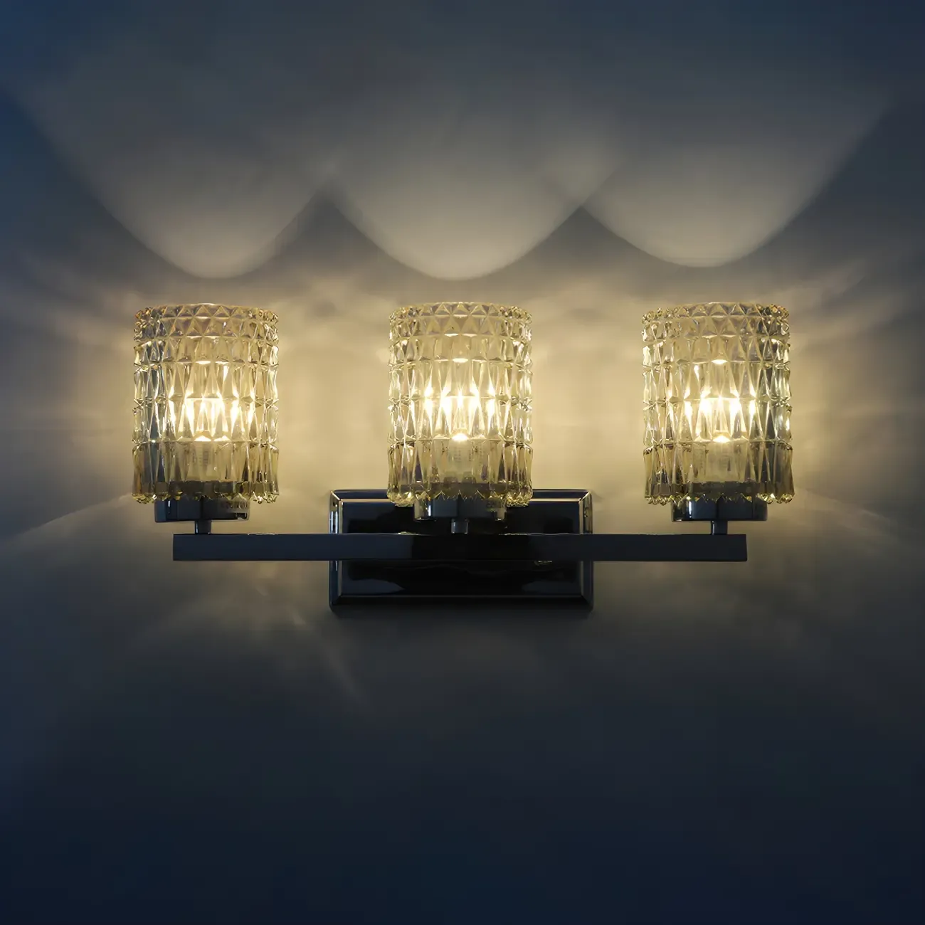 3-Light Chrome LED Vanity Light Prismatic Glass for Bathroom
