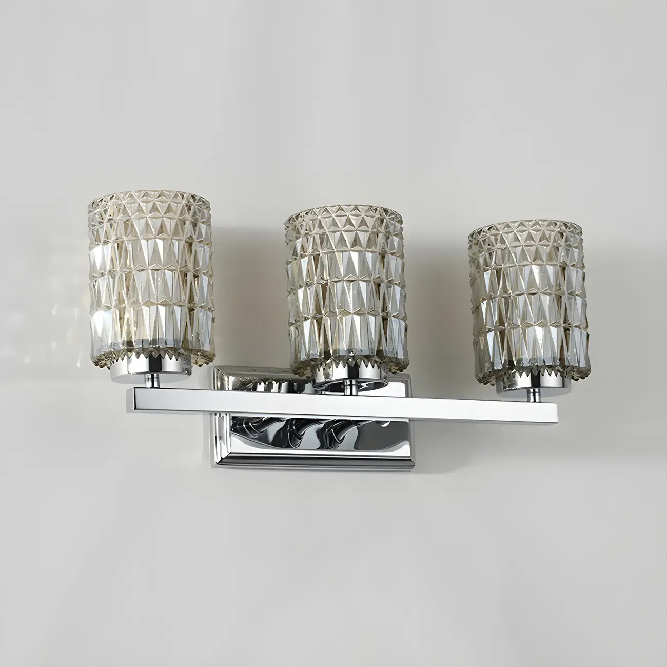 3-Light Chrome LED Vanity Light Prismatic Glass for Bathroom