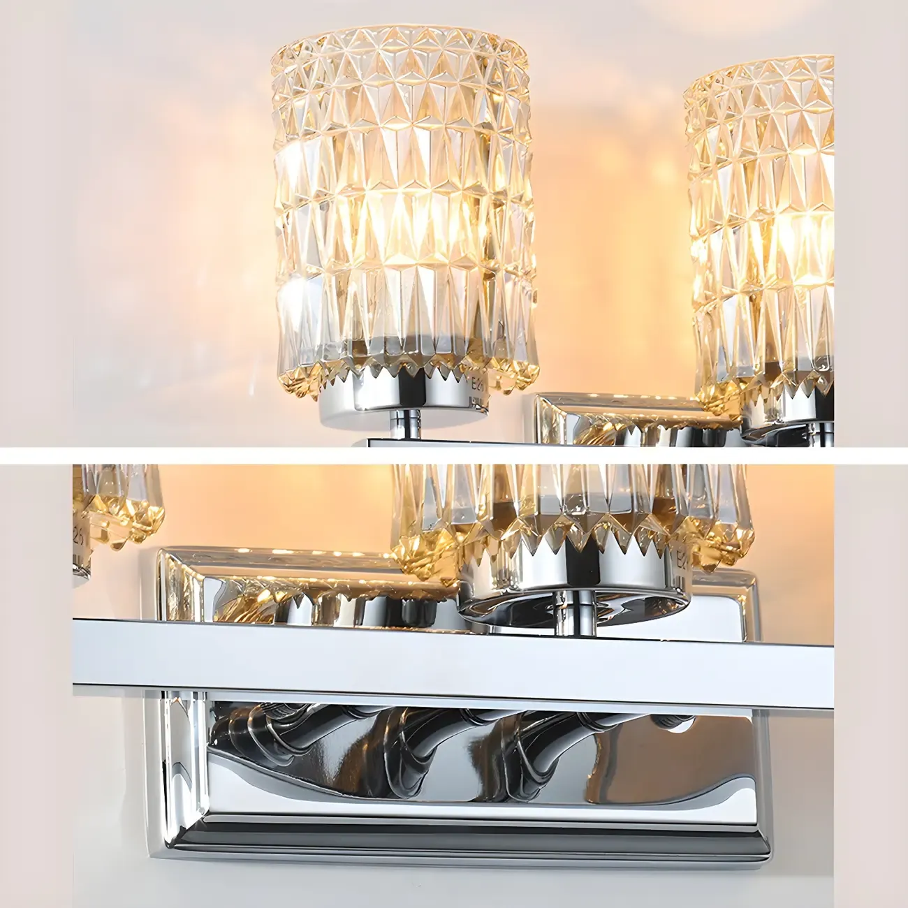 3-Light Chrome LED Vanity Light Prismatic Glass for Bathroom