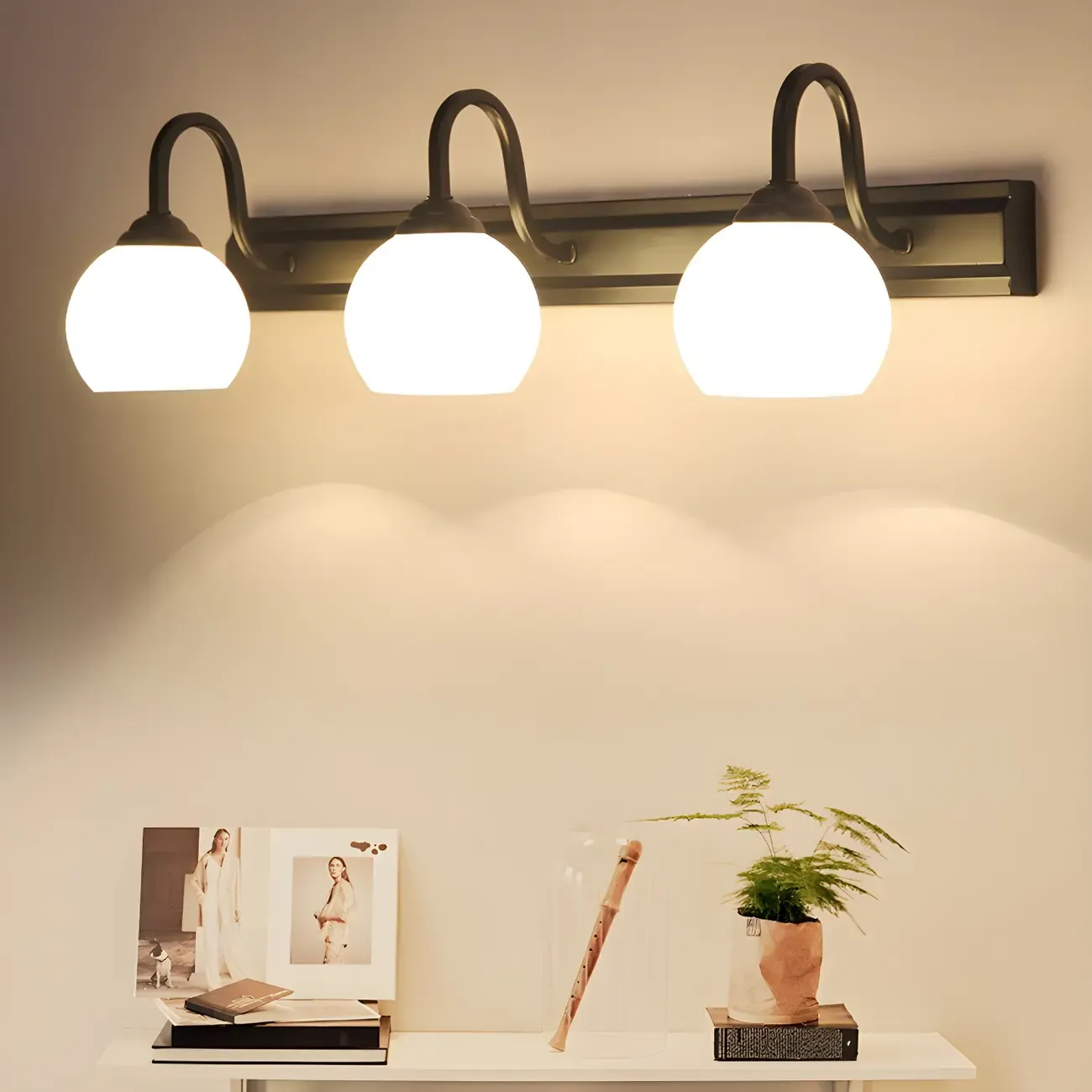 Vintage Globe Milk Glass Vanity Light for Bathroom Image - 1