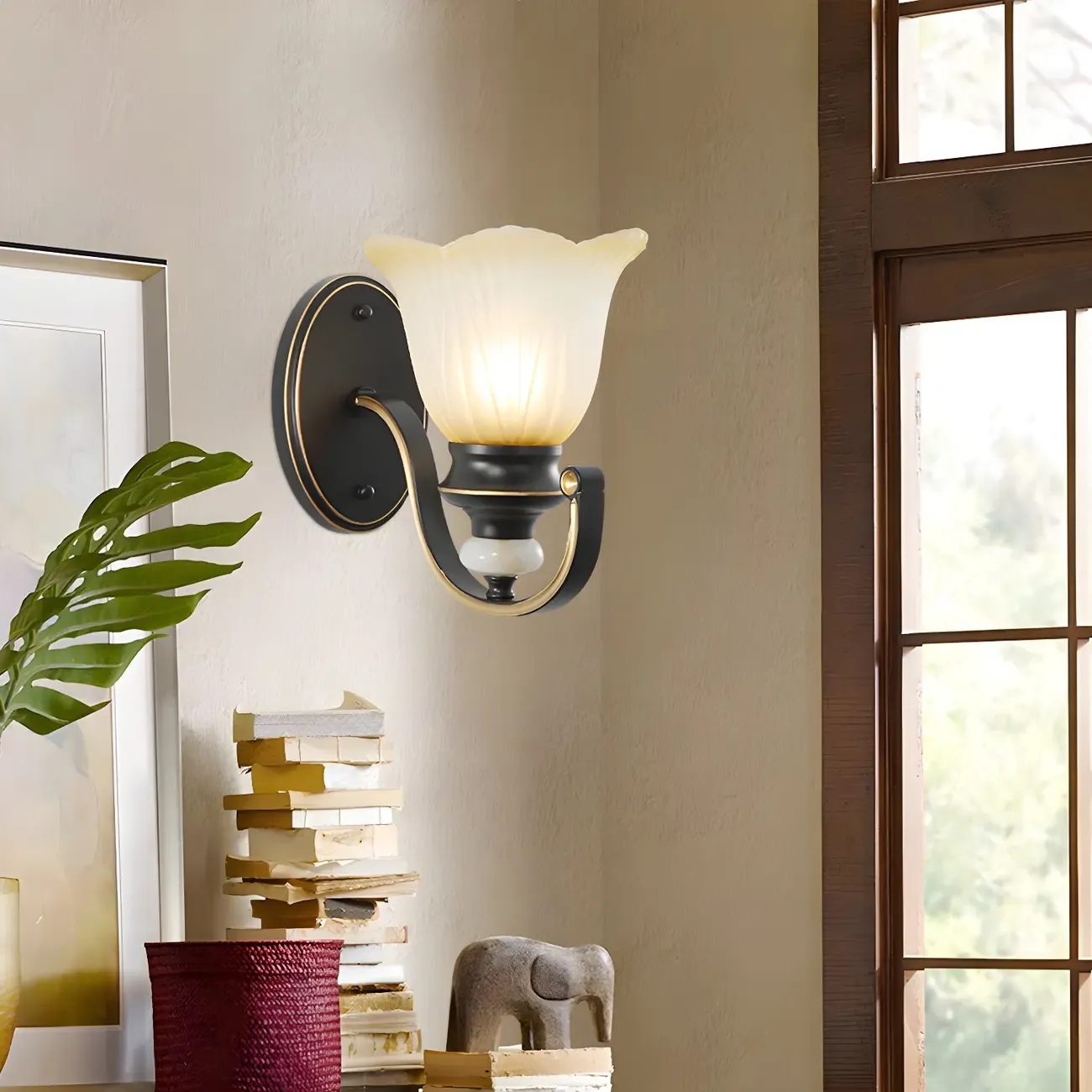 Vintage Floral Glass Vanity Sconce Light for Bathroom Image - 5