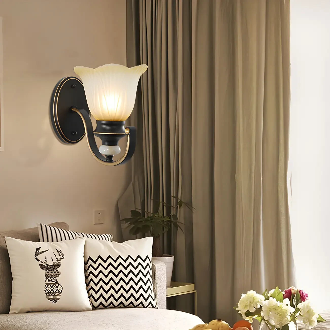 Vintage Floral Glass Vanity Sconce Light for Bathroom Image - 14