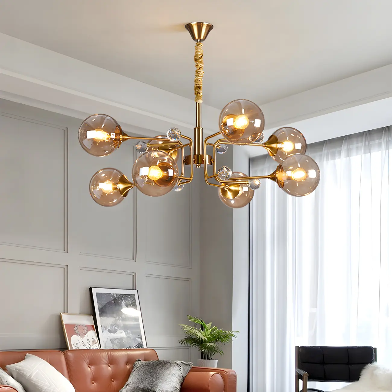 8-Light Mid-Century Modern Glass Globe Chandelier Image - 1 | homeyfad