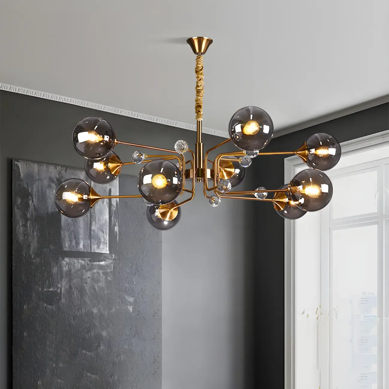 8-Light Mid-Century Modern Glass Globe Chandelier Image - 4