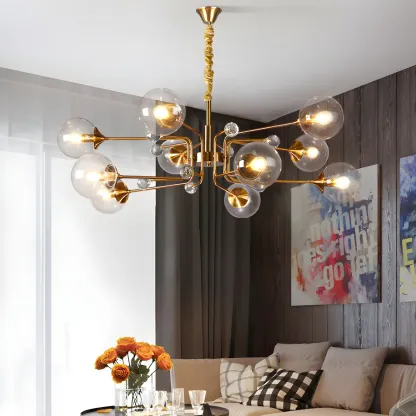 8-Light Mid-Century Modern Glass Globe Chandelier Image - 3