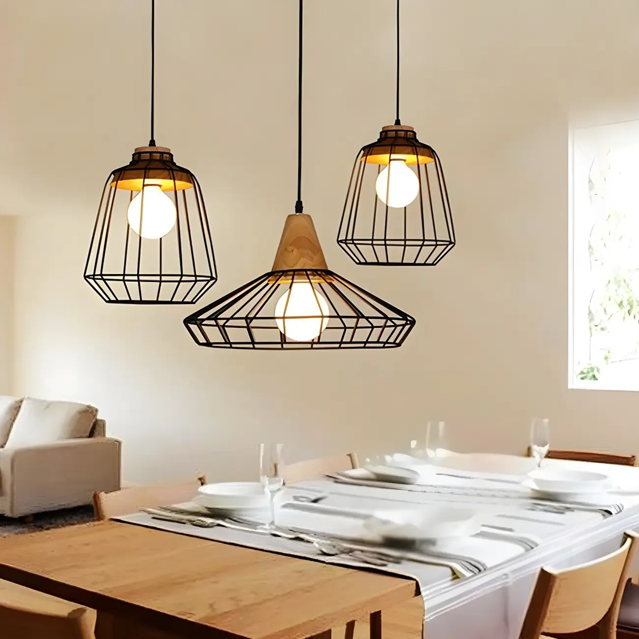 Industrial Black Caged Pendant Lamp for Kitchen Lighting
