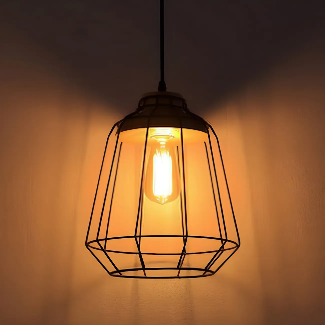 Industrial Black Caged Pendant Lamp for Kitchen Lighting | homeyfad
