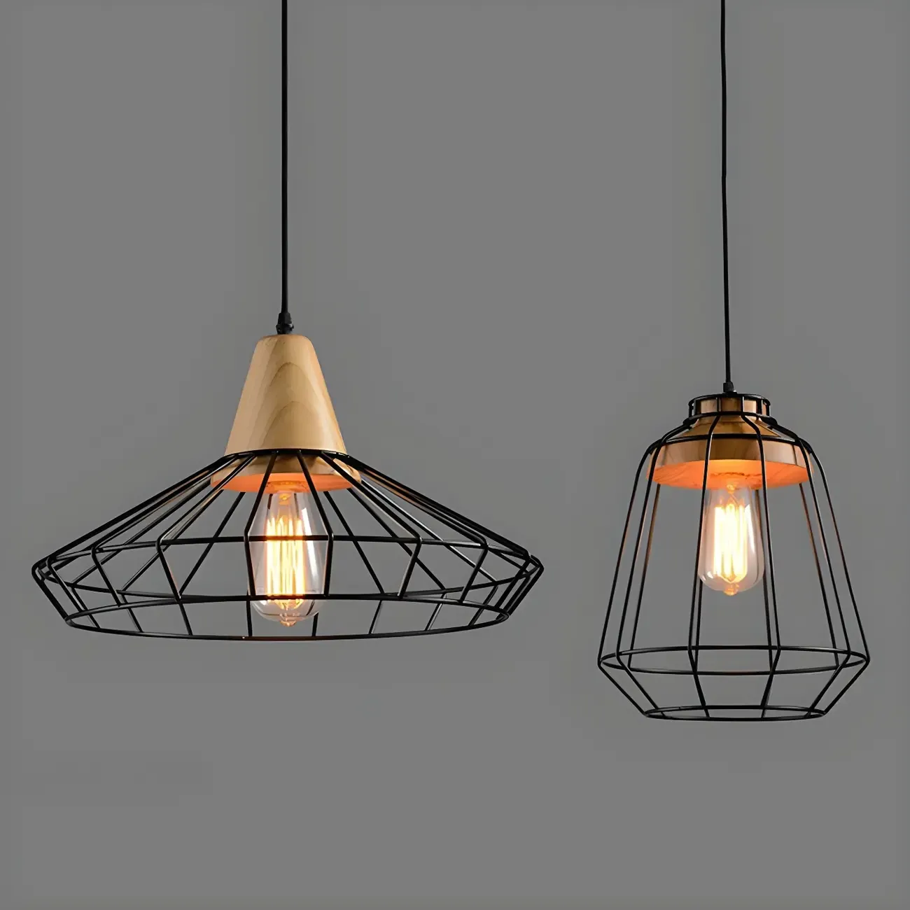Industrial Black Caged Pendant Lamp for Kitchen Lighting