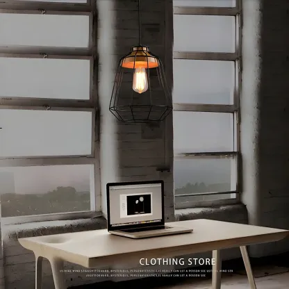 Industrial Black Caged Pendant Lamp for Kitchen Lighting