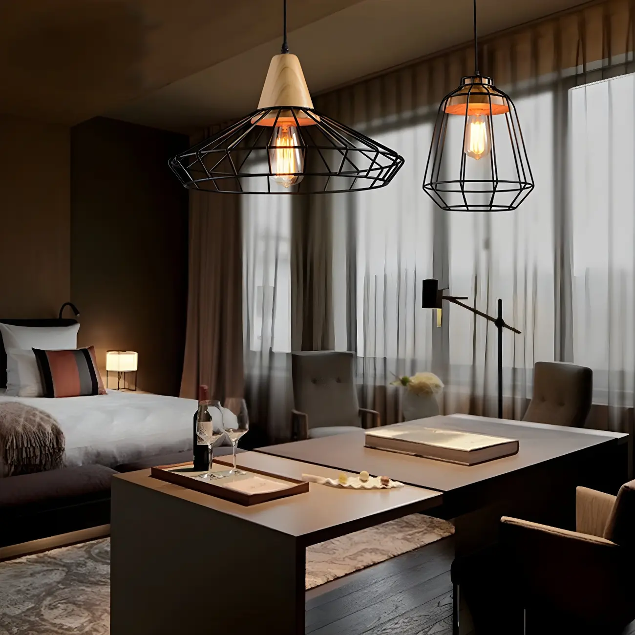 Industrial Black Caged Pendant Lamp for Kitchen Lighting | homeyfad