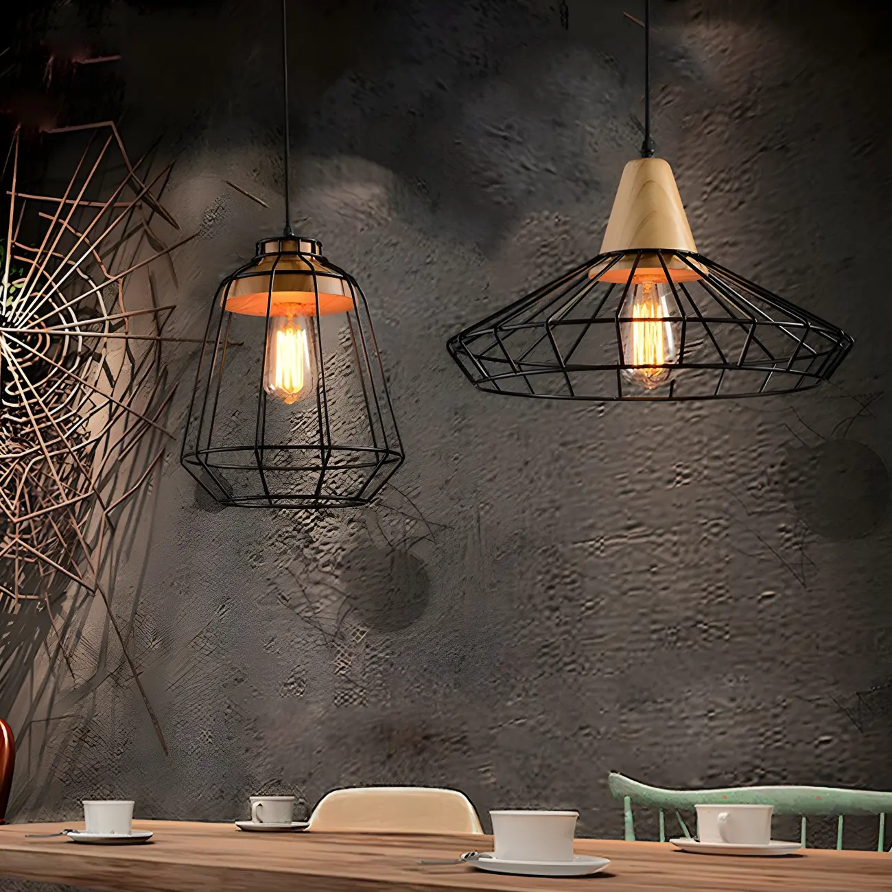 Industrial Black Caged Pendant Lamp for Kitchen Lighting | homeyfad
