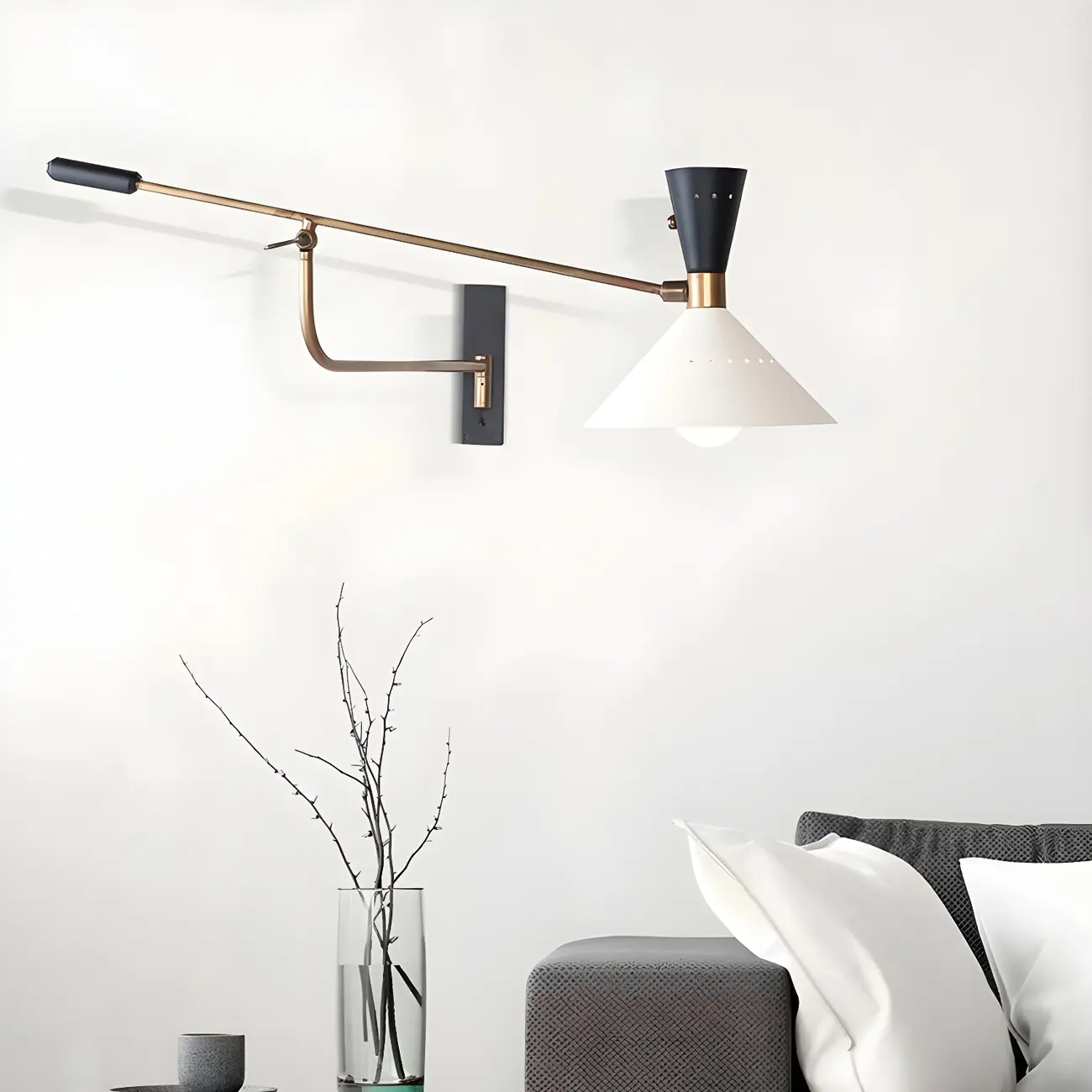 Modern Brass White Conical Arm Swing Wall Light Image - 2 | homeyfad