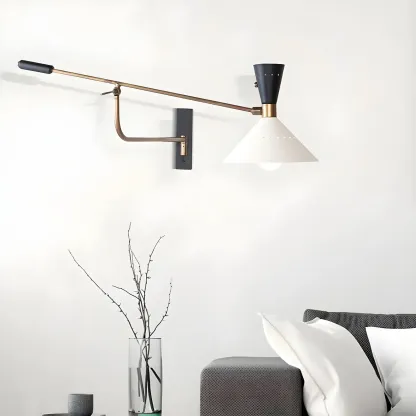 Modern Brass White Conical Arm Swing Wall Light Image - 2