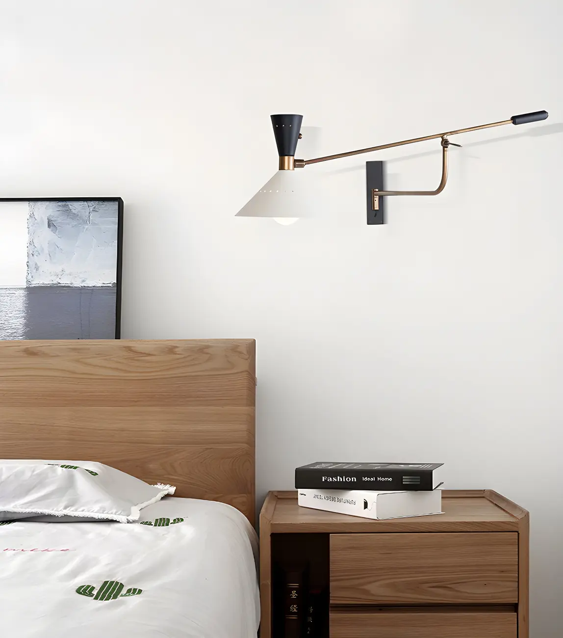 Modern Brass White Conical Arm Swing Wall Light Image - 3 | homeyfad