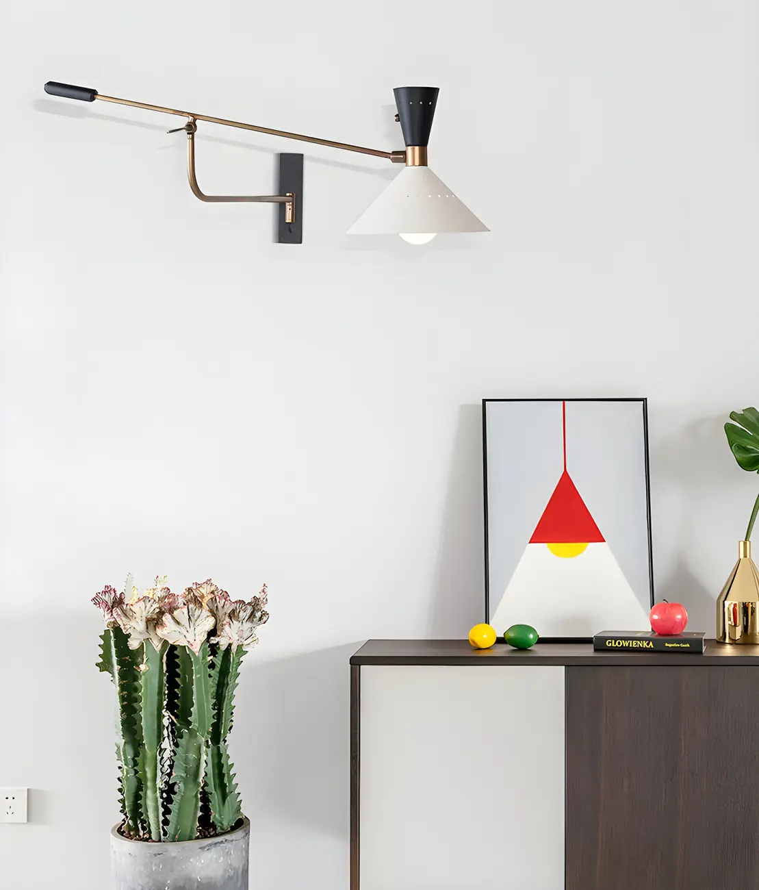 Modern Brass White Conical Arm Swing Wall Light Image - 4 | homeyfad