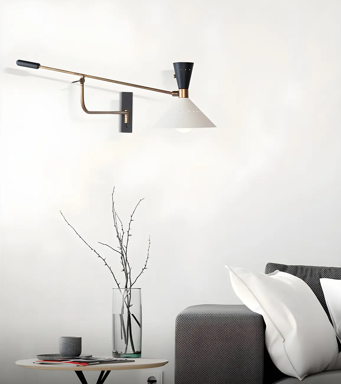 Modern Brass White Conical Arm Swing Wall Light Image - 5 | homeyfad
