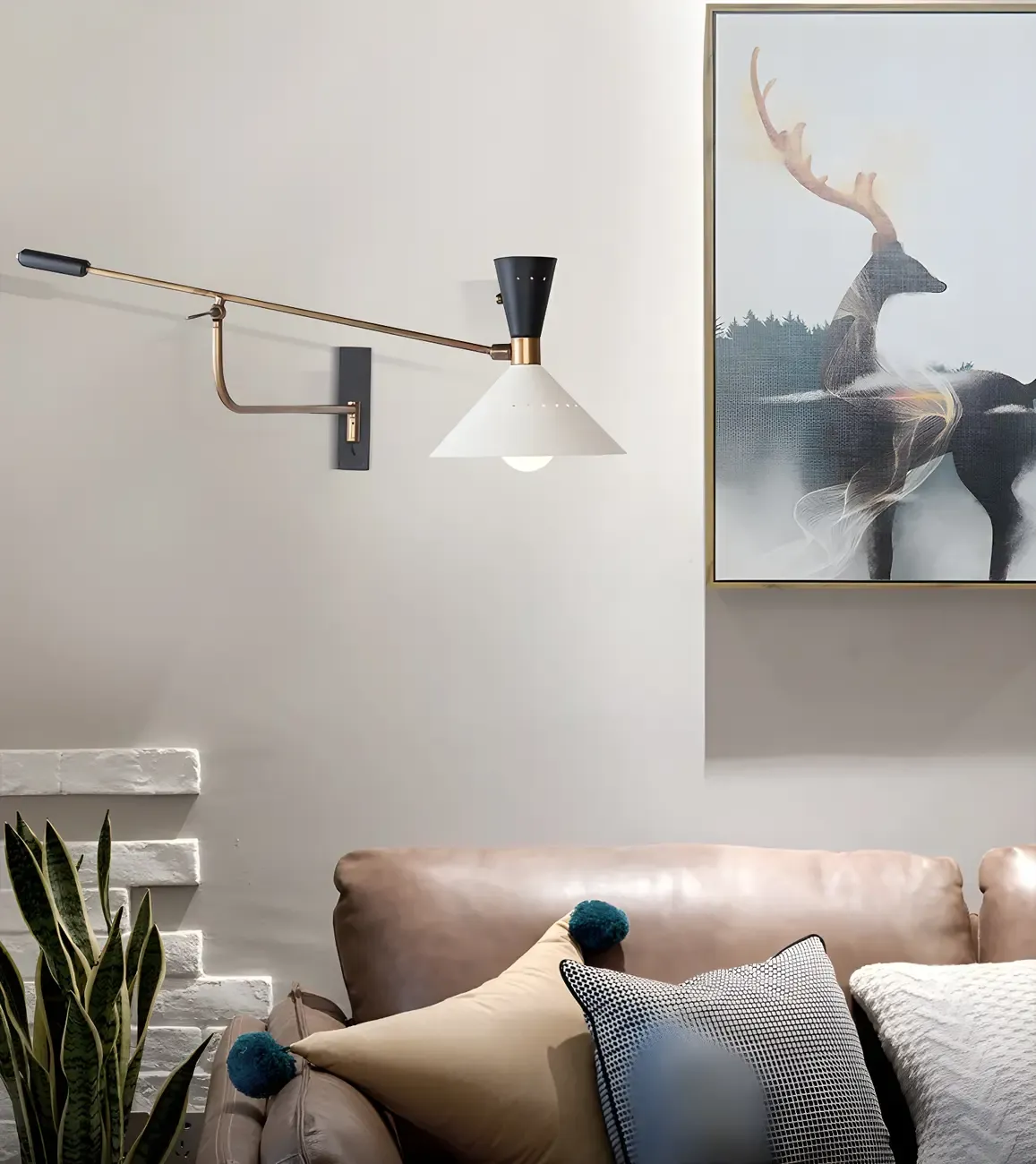 Modern Brass White Conical Arm Swing Wall Light Image - 6