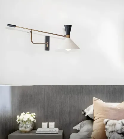 Modern Brass White Conical Arm Swing Wall Light Image - 7