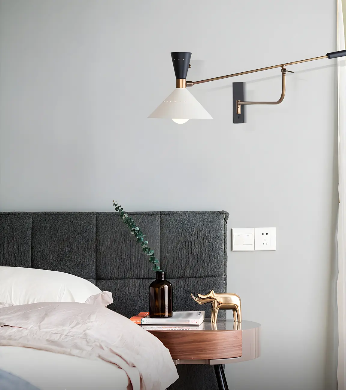 Modern Brass White Conical Arm Swing Wall Light Image - 8 | homeyfad