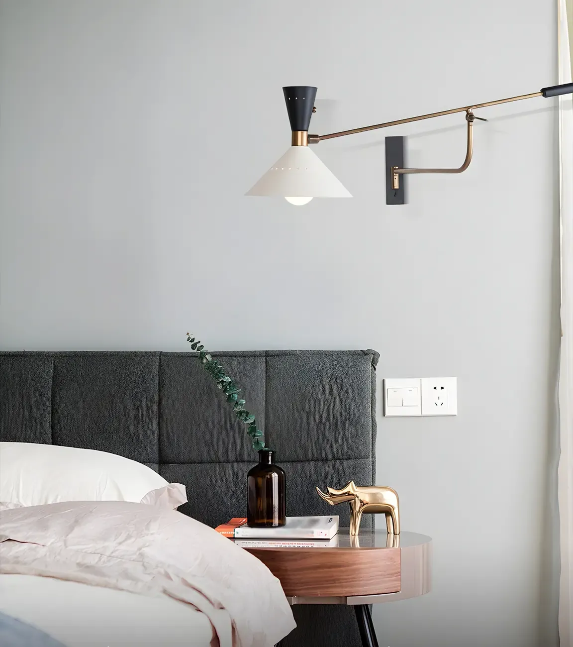 Modern Brass White Conical Arm Swing Wall Light Image - 8