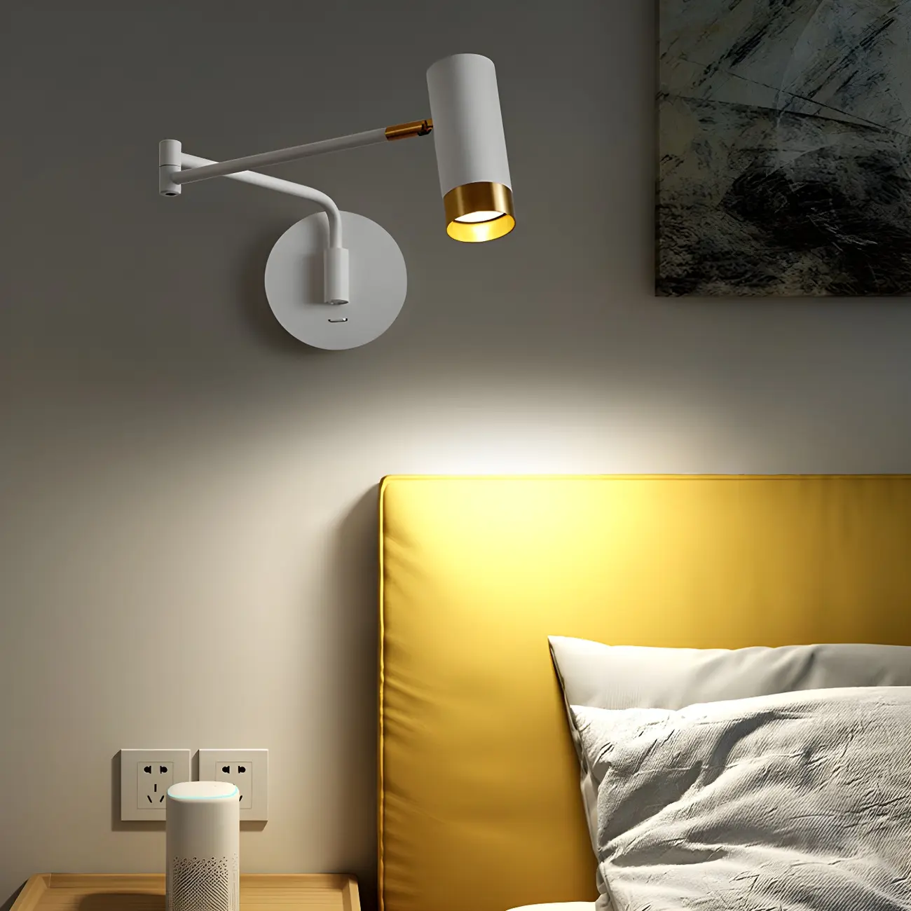 Modern Metal White Black Adjustable Swing Arm Wall Light Image - 1 | homeyfad