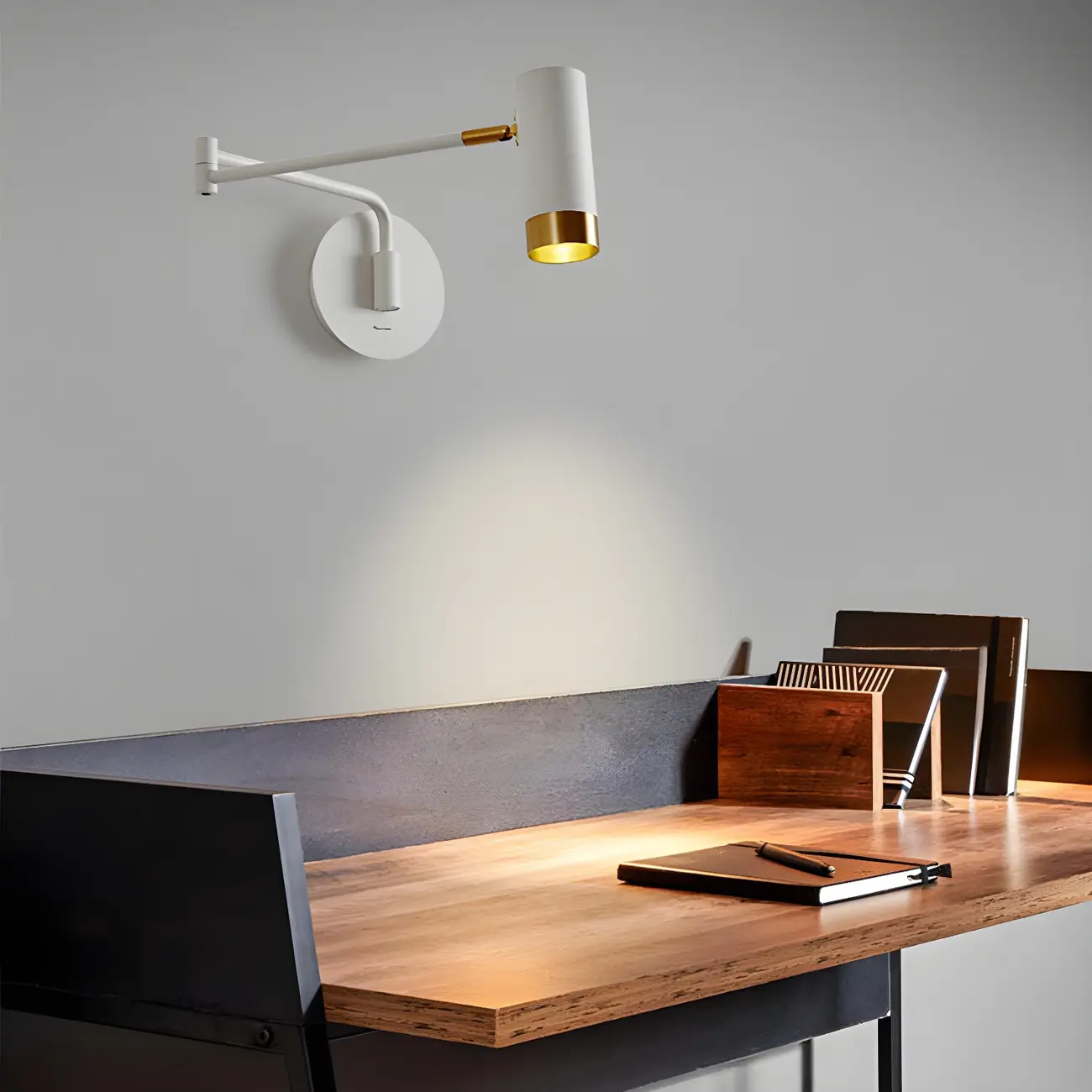 Modern Metal White Black Adjustable Swing Arm Wall Light Image - 3 | homeyfad