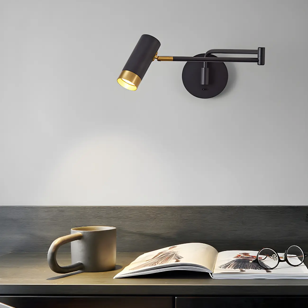 Modern Metal White Black Adjustable Swing Arm Wall Light Image - 6 | homeyfad