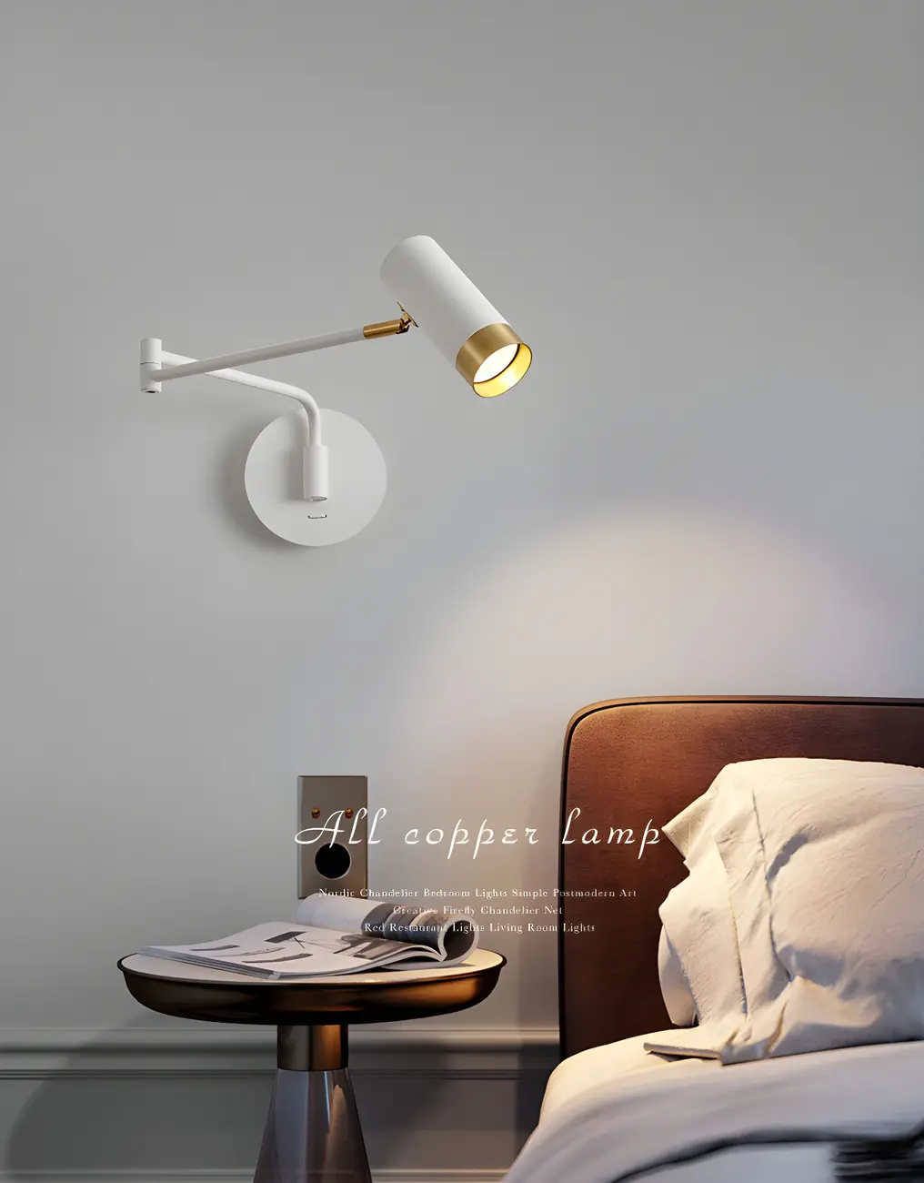 Modern Metal White Black Adjustable Swing Arm Wall Light Image - 5 | homeyfad
