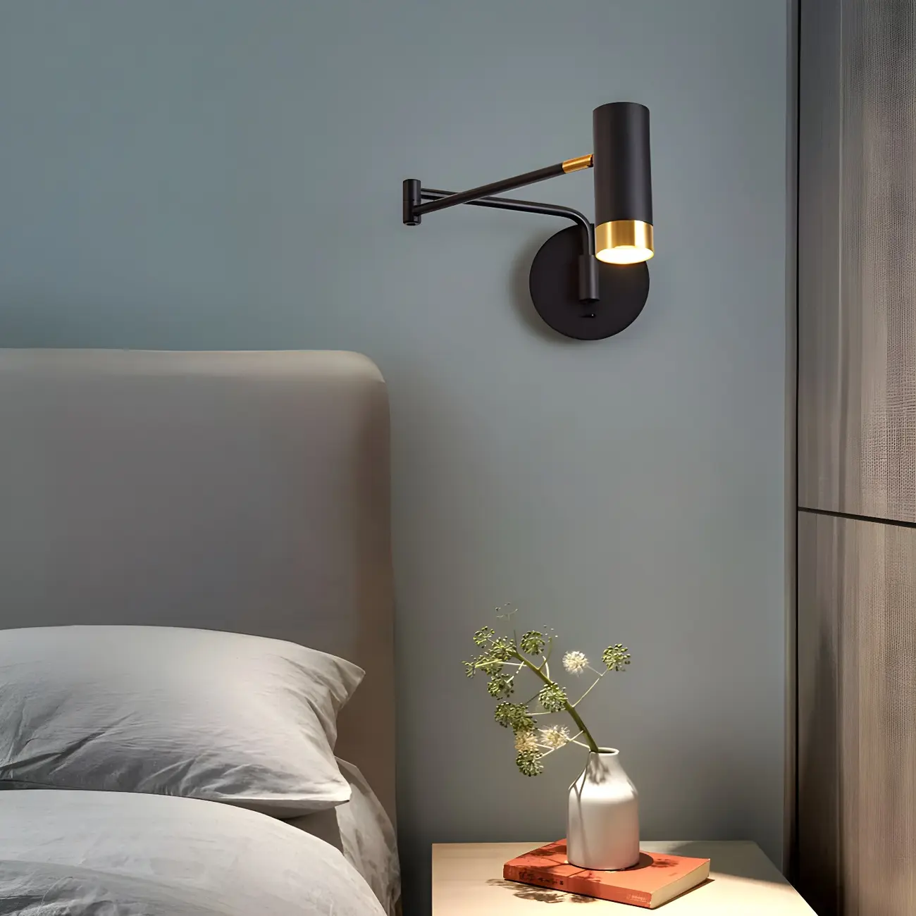 Modern Metal White Black Adjustable Swing Arm Wall Light Image - 2 | homeyfad