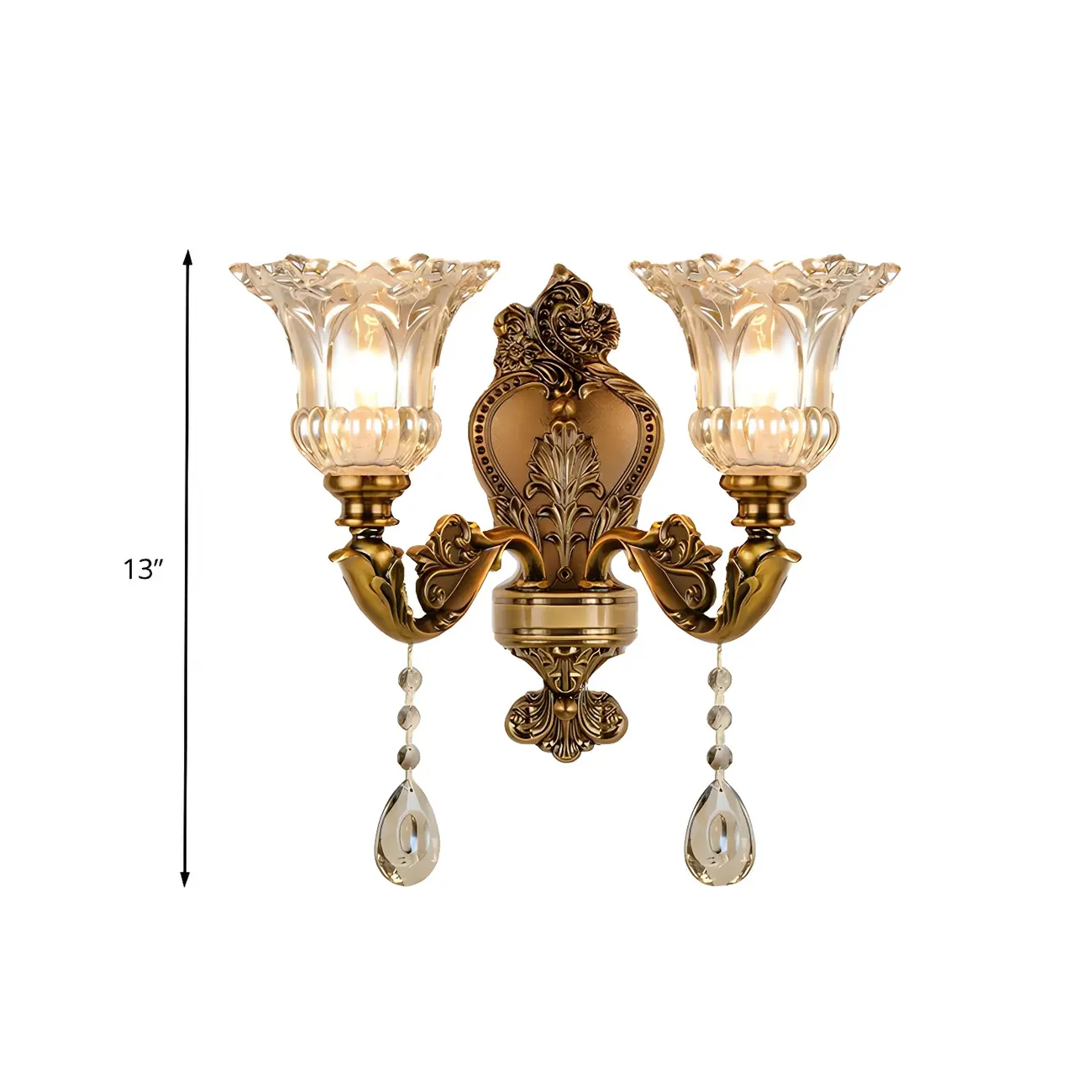 Vintage Brass Glass Flower Crystal Wall Sconce | homeyfad