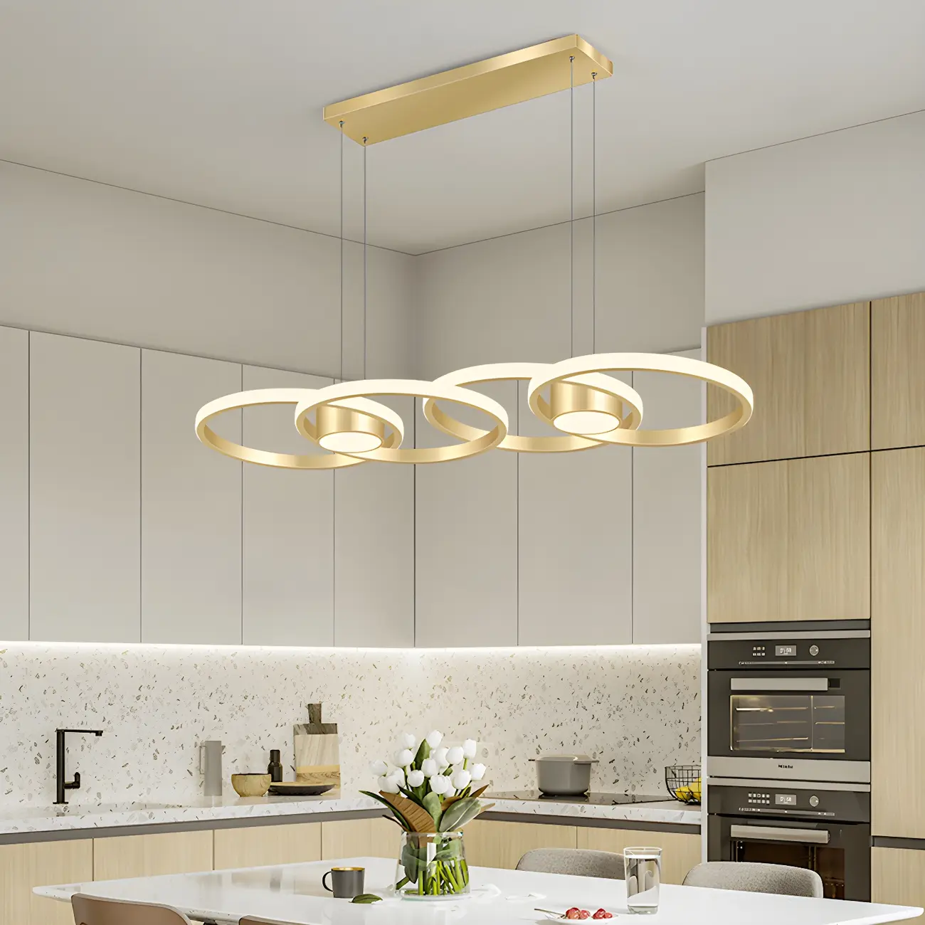 Modern Gold LED Linear Island Pendant Kitchen Light  Image - 1 | homeyfad