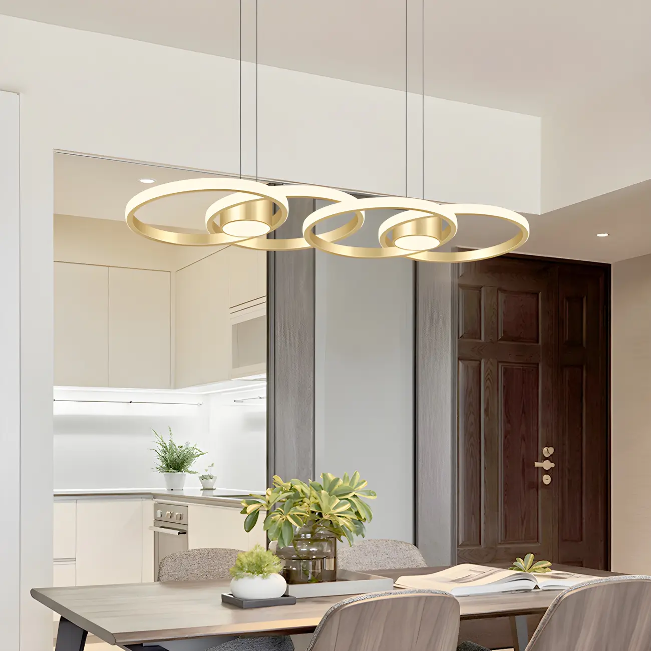 Modern Gold LED Linear Island Pendant Kitchen Light  Image - 5 | homeyfad