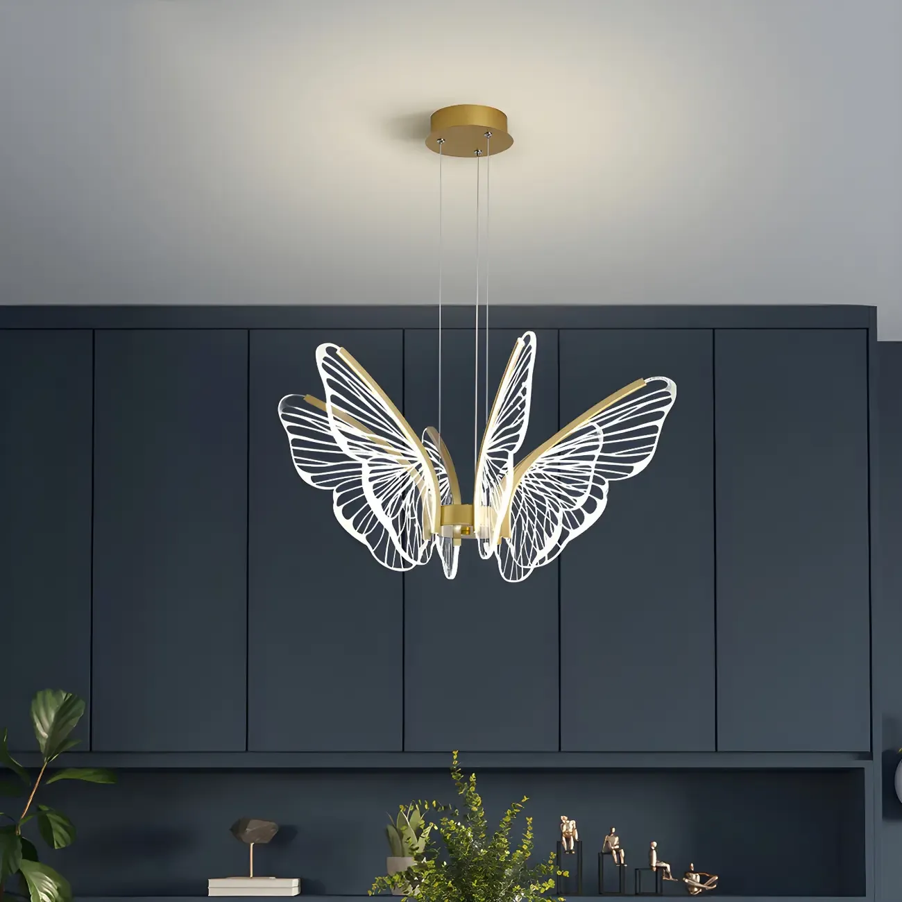 Gold Butterfly Modern 6-Light Pendant Light with Remote Image - 1