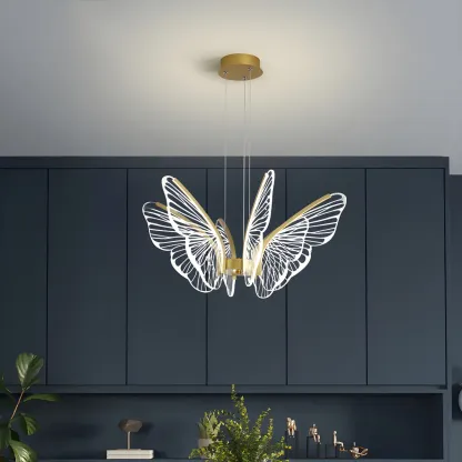 Gold Butterfly Modern 6-Light Pendant Light with Remote Image - 1
