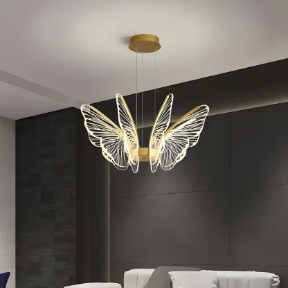 Gold Butterfly Modern 6-Light Pendant Light with Remote Image - 4