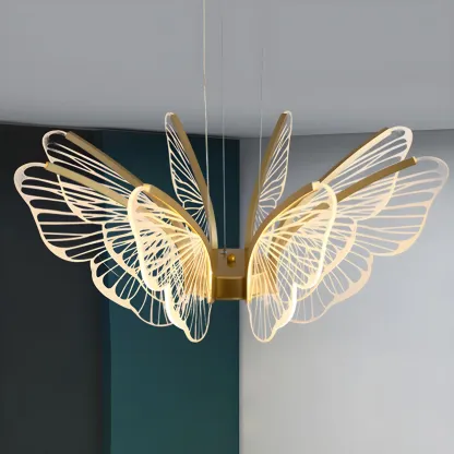 Gold Butterfly Modern 6-Light Pendant Light with Remote Image - 5