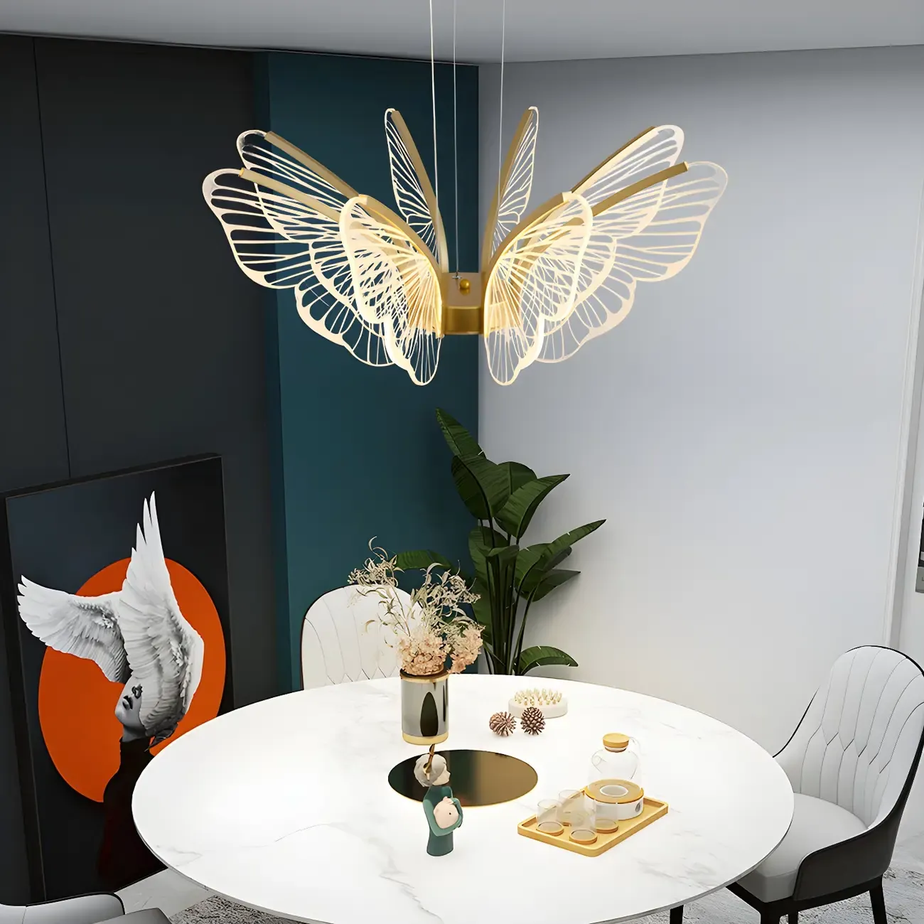 Gold Butterfly Modern 6-Light Pendant Light with Remote Image - 6