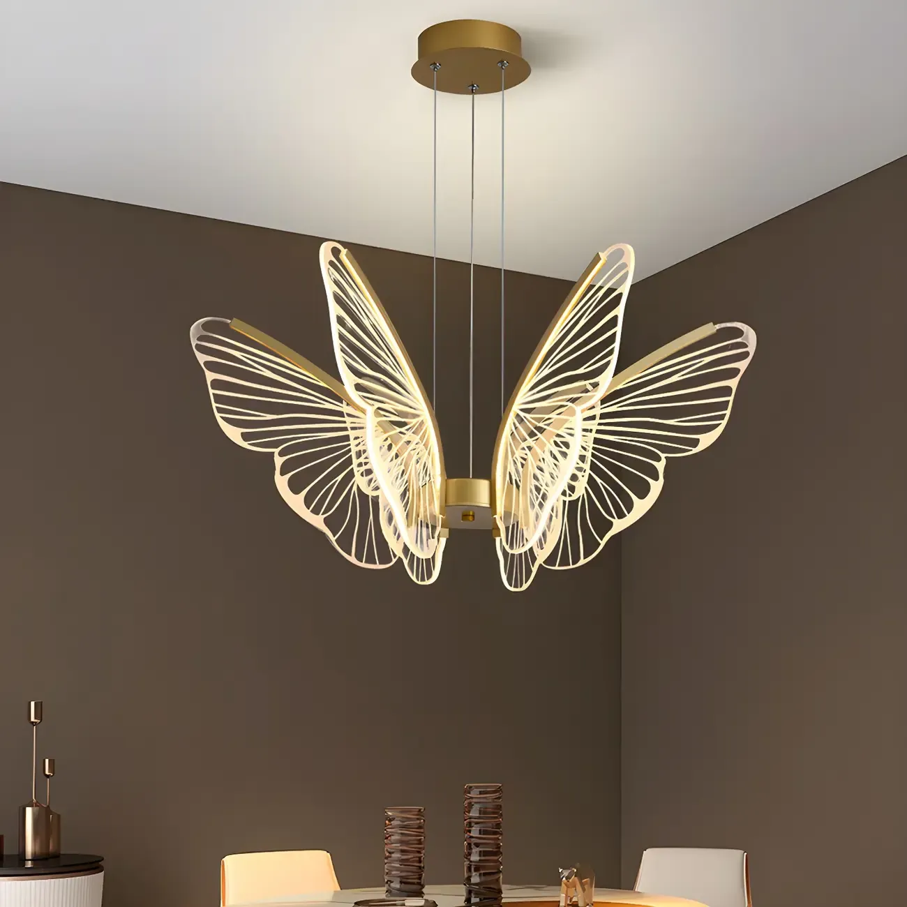 Gold Butterfly Modern 6-Light Pendant Light with Remote Image - 7