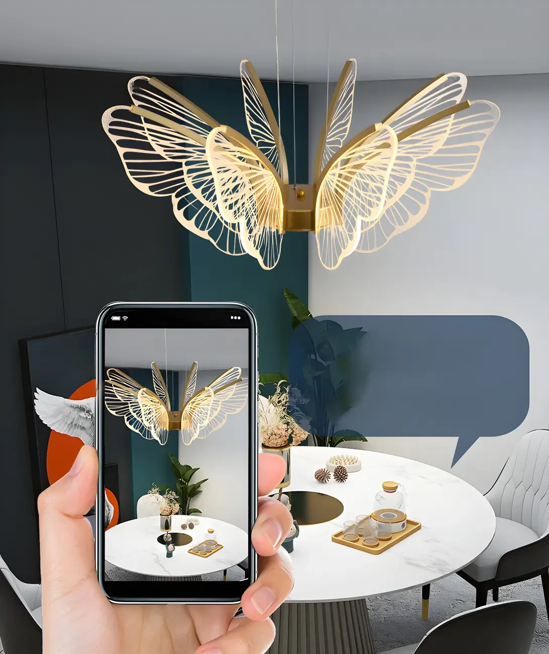 Gold Butterfly Modern 6-Light Pendant Light with Remote Image - 13