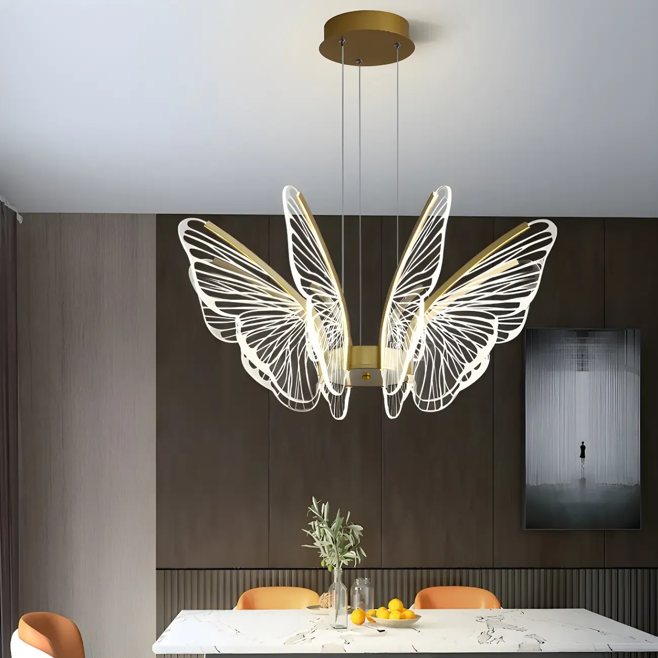 Gold Butterfly Modern 6-Light Pendant Light with Remote Image - 14