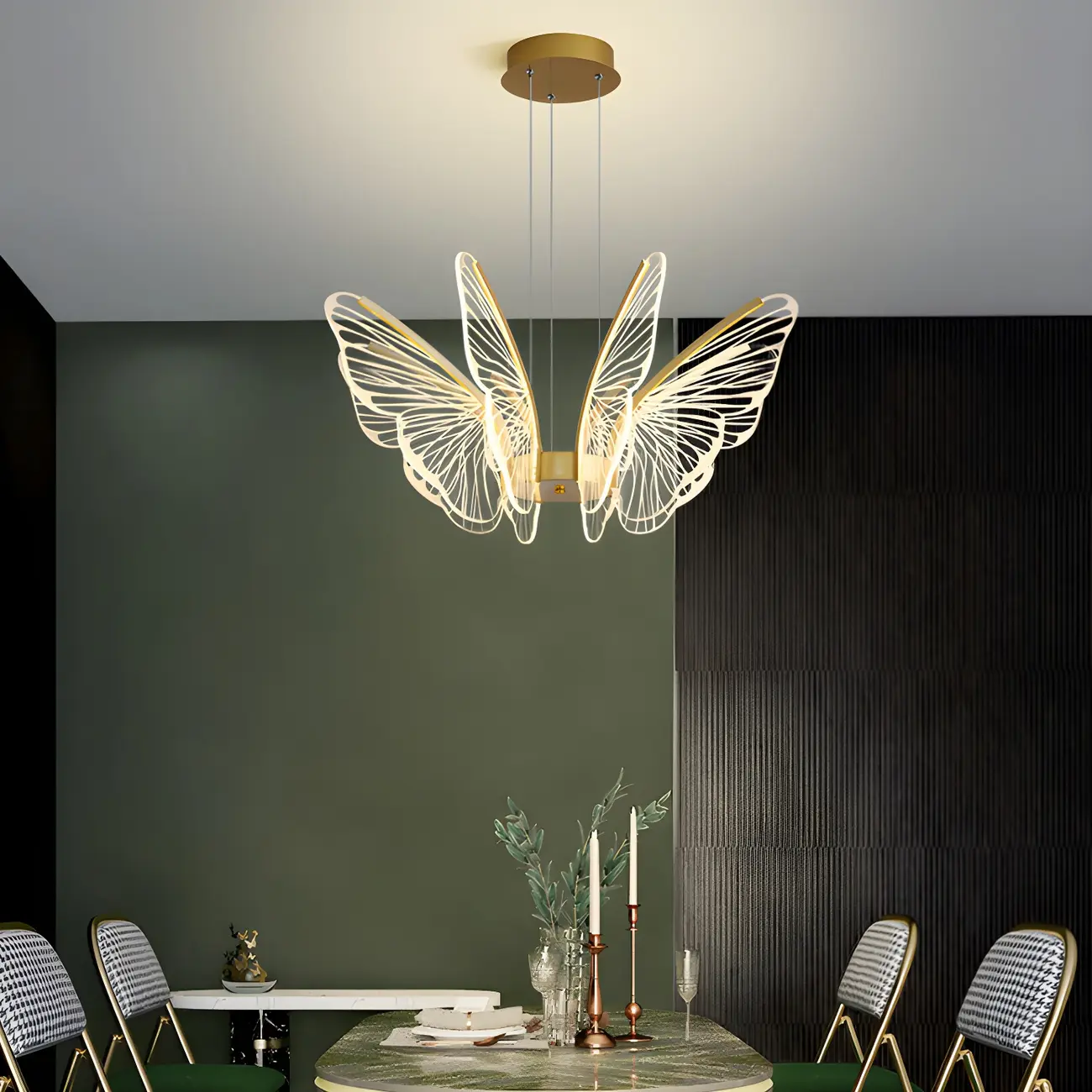 Gold Butterfly Modern 6-Light Pendant Light with Remote Image - 15 | homeyfad