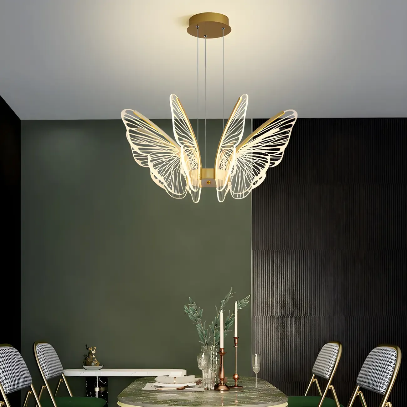 Gold Butterfly Modern 6-Light Pendant Light with Remote Image - 15